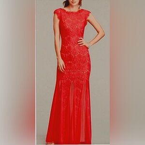 Betsy & Adam Strapless Scarlet Gown